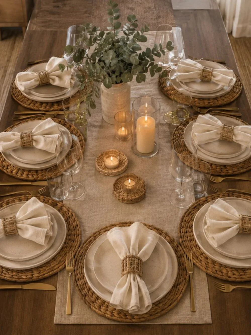 ⭐️$10 - SET: 12 NATURAL FIBER CLOTH NAPKINS + 8 ARTISANAL HANDMADE NAPKIN RINGS